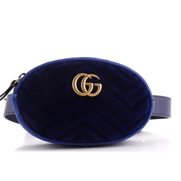BRAND NEW Gucci GG Marmont Belt Bag Matelasse Cobalt Blue Velvet with Dustbag - Picture 5 of 13